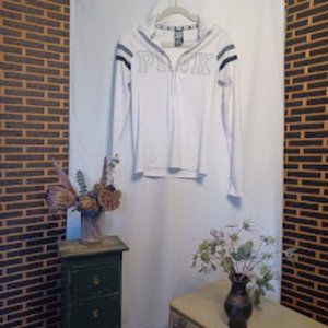 VS PINK White Half-Zip Athletic Top with Cute Sleeve Stripes - XS